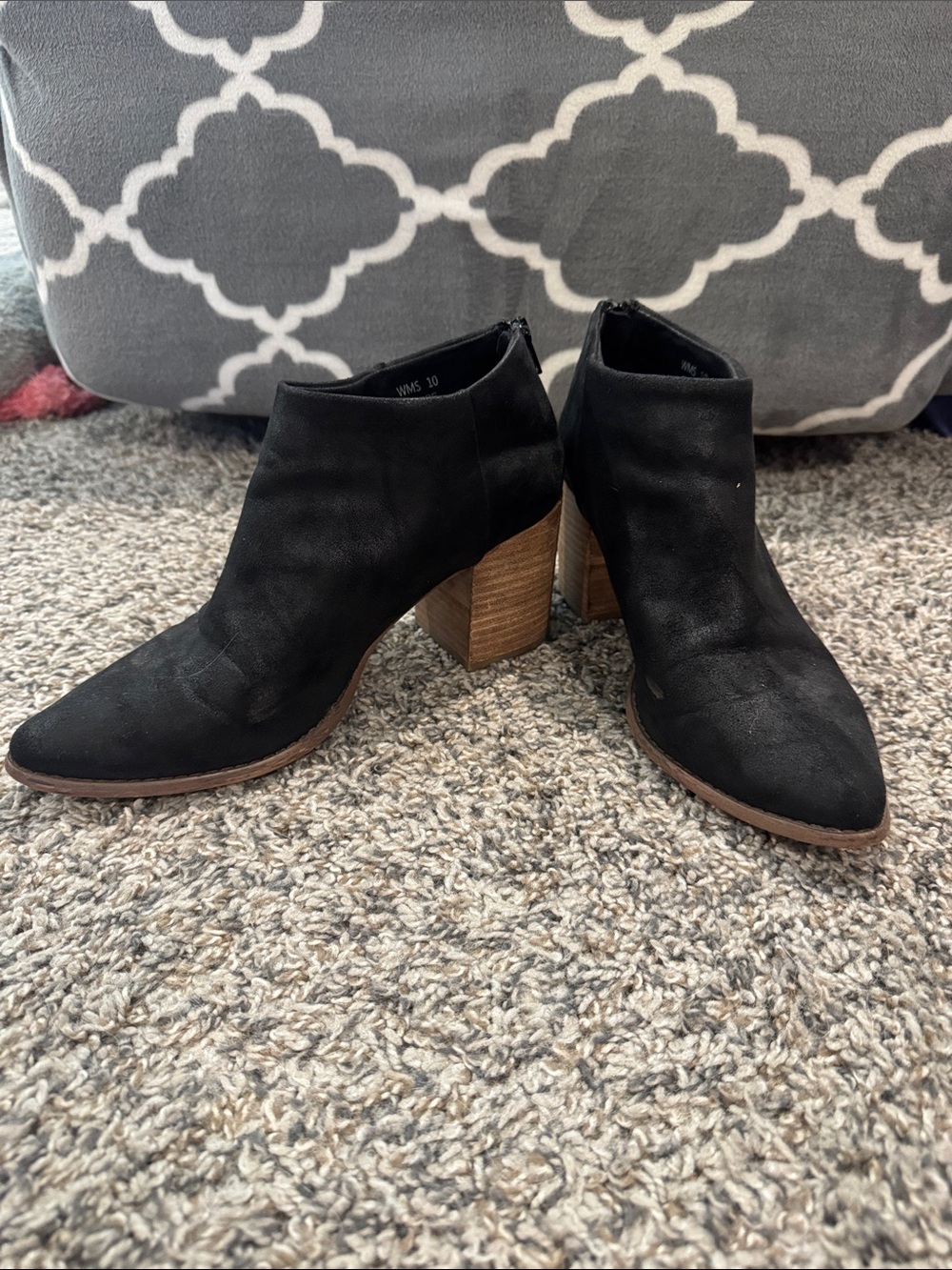 Black Block Heel Suede Ankle Booties - Women Size 10